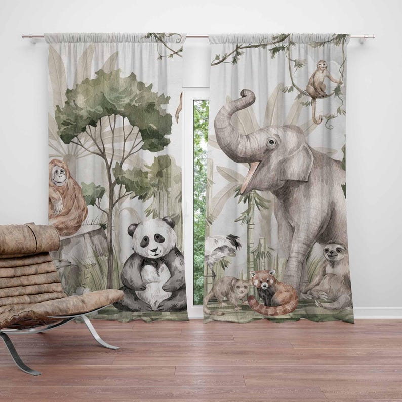 Safari Animals Curtains Kids B - đánh giá và giá Baby Nursery Blackout Curtains