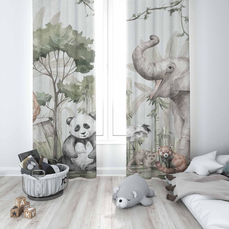 Safari Animals Curtains Kids B - đánh giá và giá Baby Nursery Blackout Curtains