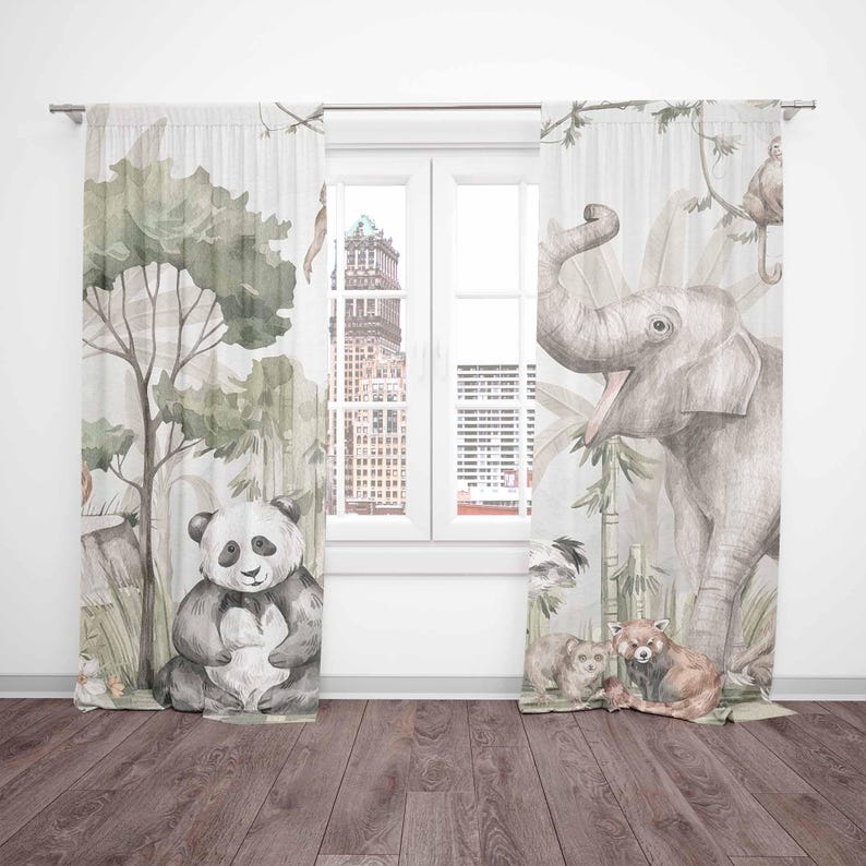 Safari Animals Curtains Kids B - đánh giá và giá Baby Nursery Blackout Curtains